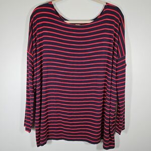 Pico 1988 Striped Long Sleeve Shirt Navy and Red‎ Womens Top Size T Medium